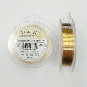 Проволока гибкая, 0.25мм, Artistic Wire, не темнеющая латунь, золотистого цвета, катушка, 45.72 метра