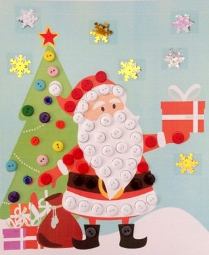 015-8273  Большая пуговичная аппликация "Дедушка Мороз раздает подарки"