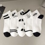 Женские носки короткие белые с черным, носки с собаками
