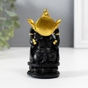 Нэцкэ фигурка полистоун «Ганеша в золотом головном уборе», чёрный, 4.7x4.7x9.7 см
