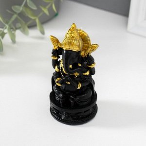 Нэцкэ фигурка полистоун «Ганеша в золотом головном уборе», чёрный, 4.7x4.7x9.7 см