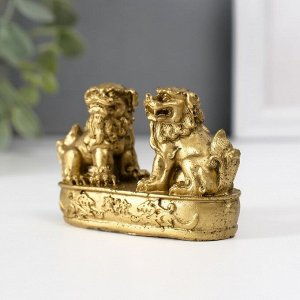 Нэцкэ фигурка полистоун «Небесные львы: собаки Фу», под бронзу, 2.8x8.2x5 см