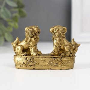 Нэцкэ фигурка полистоун «Небесные львы: собаки Фу», под бронзу, 2.8x8.2x5 см
