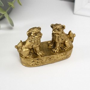 Нэцкэ фигурка полистоун «Небесные львы: собаки Фу», под бронзу, 2.8x8.2x5 см
