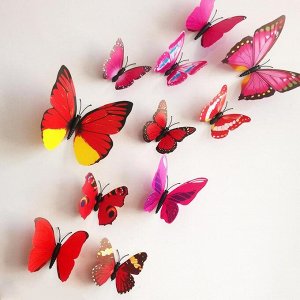 Наклейки набор "Бабочки объемные" 12 шт. Цвет красный 904654
