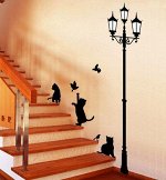 Наклейка интерьерная винил Фонарь и 3 котенка. 904613
