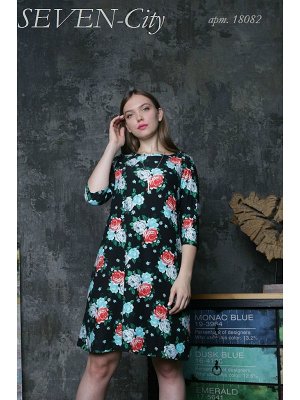 Платье трапеция зеленый цветок (софт) Скидка 50%