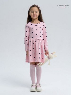 Платье Эля черные сердечки на розовом