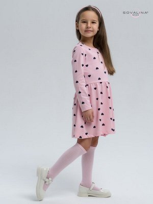 Платье Эля черные сердечки на розовом
