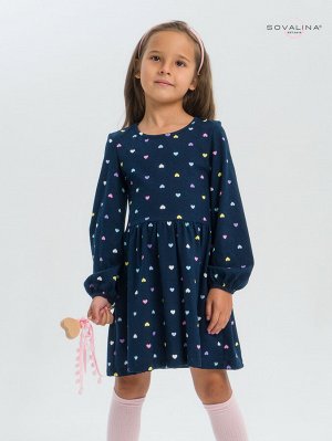 Платье Моана цветные сердечки на синем
