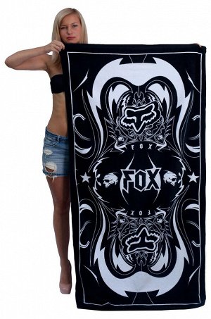 Красивое большое полотенце для тела с мото-лого FOX. Отличный вариант в качестве подстилки на песок или шезлонг №189