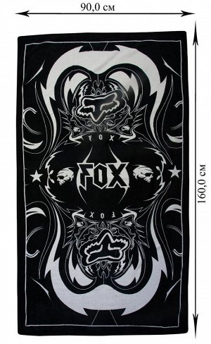Красивое большое полотенце для тела с мото-лого FOX. Отличный вариант в качестве подстилки на песок или шезлонг №189