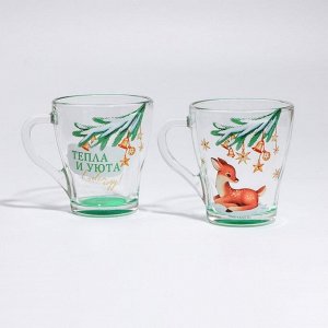 Кружки стеклянные новогодние «Тепла и уюта!», набор 2 шт.