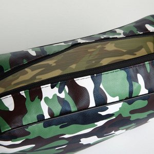 Косметичка на молнии мужская, с ручкой, с принтом, с сеткой, камуфляж/зелёная