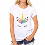 Футболка женская, рисунок Smile Единорог белая