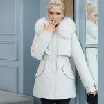 Женская парка с меховым подкладом, с капюшоном, цвет молочный