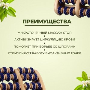 Массажёр для ног Ножное счастье, 22 х 20 х 5,5 см, 5 рядов с шипами, деревянный, цвет синий/бежевый