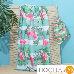 Полотенце пляжное в сумке Этель "Фламинго", 70*140 см, микрофибра, 100% п/э   3950422