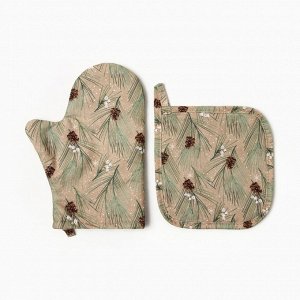 Набор Spruce branches Варежка-прихватка новогодняя 20x28 см, прихватка 19x19 см, 100% хл, ватин 250 г/м²