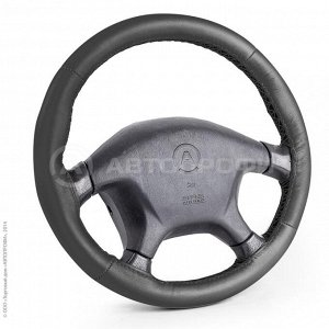 Оплётка для перетяжки руля "AUTOPROFI", натуральная кожа Nappa, нить, игла, чёрный, разм. М