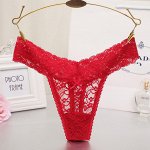 Женские кружевные стринги с бантиком, цвет красный