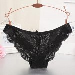 Женские кружевные трусики, с бантиком, цвет чёрный