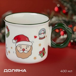 Кружка новогодняя Доляна «Веселый дедушка», 400 мл, 14.5x10x9 см, белая