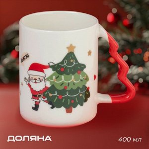 Кружка новогодняя Доляна «Веселый дедушка», 400 мл, 12.5x8.5x10.7 см, белая