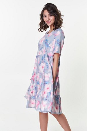 Платье Элис №9.Цвет:серый/розовый