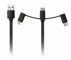 Дата-кабель Smartbuy USB - 3 в 1 Micro+Type-C+8 pin, длина 1 м, черный (IK-312 black)/60