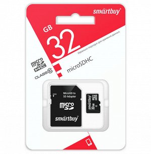 Карта памяти для телефона 32 Гб Micro SDHC,  Class 10 (с адаптером SD) LE