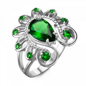 Серебряное кольцо с фианитами зеленого цвета - 635