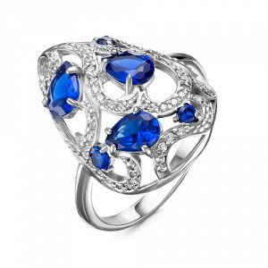 Серебряное кольцо с синими фианитами - 636