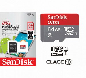 Карта памяти micro SDXC 64Gb SanDisk Ultra + адаптер SD