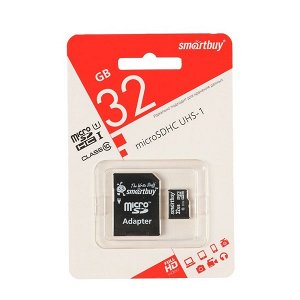 Карта памяти microSD Smartbuy 32GB + адаптер SD Class 10