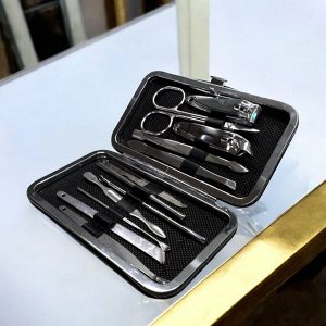 Новый бренд Карманный маникюрный набор 12 предметов, черный