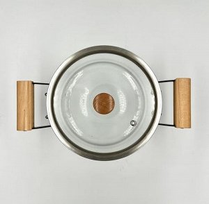 Кастрюля стеклянная 3,5л ручки из металла и дерева