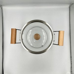 Кастрюля стеклянная 5,5л ручки из металла и дерева