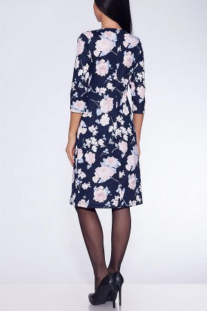 #19443 Платье Синий/розовые цветы