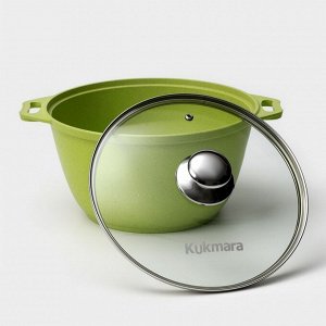 Кастрюля алюминиевая Trendy style, 4 л, d=24 см, h=14,5 см, антипригарное покрытие, стеклянная крышка, зелёная