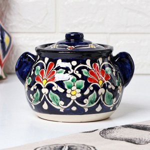 Сахарница Риштанская Керамика "Цветы", 1 л, синяя