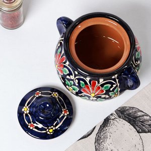 Сахарница Риштанская Керамика "Цветы", 1 л, синяя