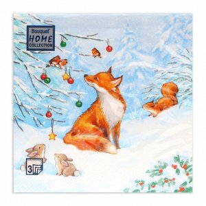 Салфетки новогодние бумажные Home Collection Сlassic «Лисичка», 3 слоя, 33x33 см, 20 шт.