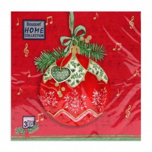 Салфетки новогодние бумажные Home Collection «Музыкальный шар на красном», 3 слоя, 33x33 см, 20 шт.