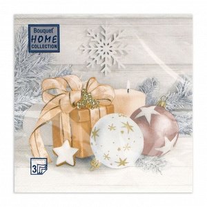 Салфетки новогодние бумажные Home Collection «Праздничный натюрморт, золото», 3 слоя, 33x33 см, 20 шт.