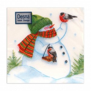 Салфетки новогодние бумажные Desna Design «Снеговик и снегири», 1 слой, 24x24 см, 40 шт.