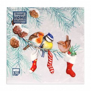 Салфетки новогодние бумажные Home Collection Сlassic «Птички на ветке», 3 слоя, 33x33 см, 20 шт.