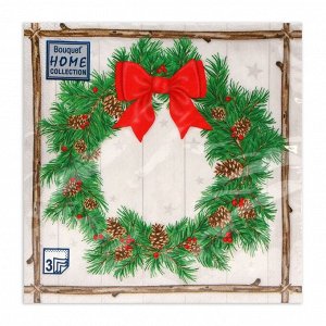 Салфетки новогодние бумажные Home Collection «Венок с шишками», 3 слоя, 33x33 см, 20 шт.