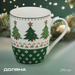 Кружка Доляна «Новогодняя ёлочка», 370 мл, 12x8.5x10.3 см, фарфор, цвет белый