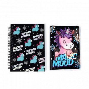 Подарочный набор новогодний, голографический блокнот и обложка на паспорт, Magic mood